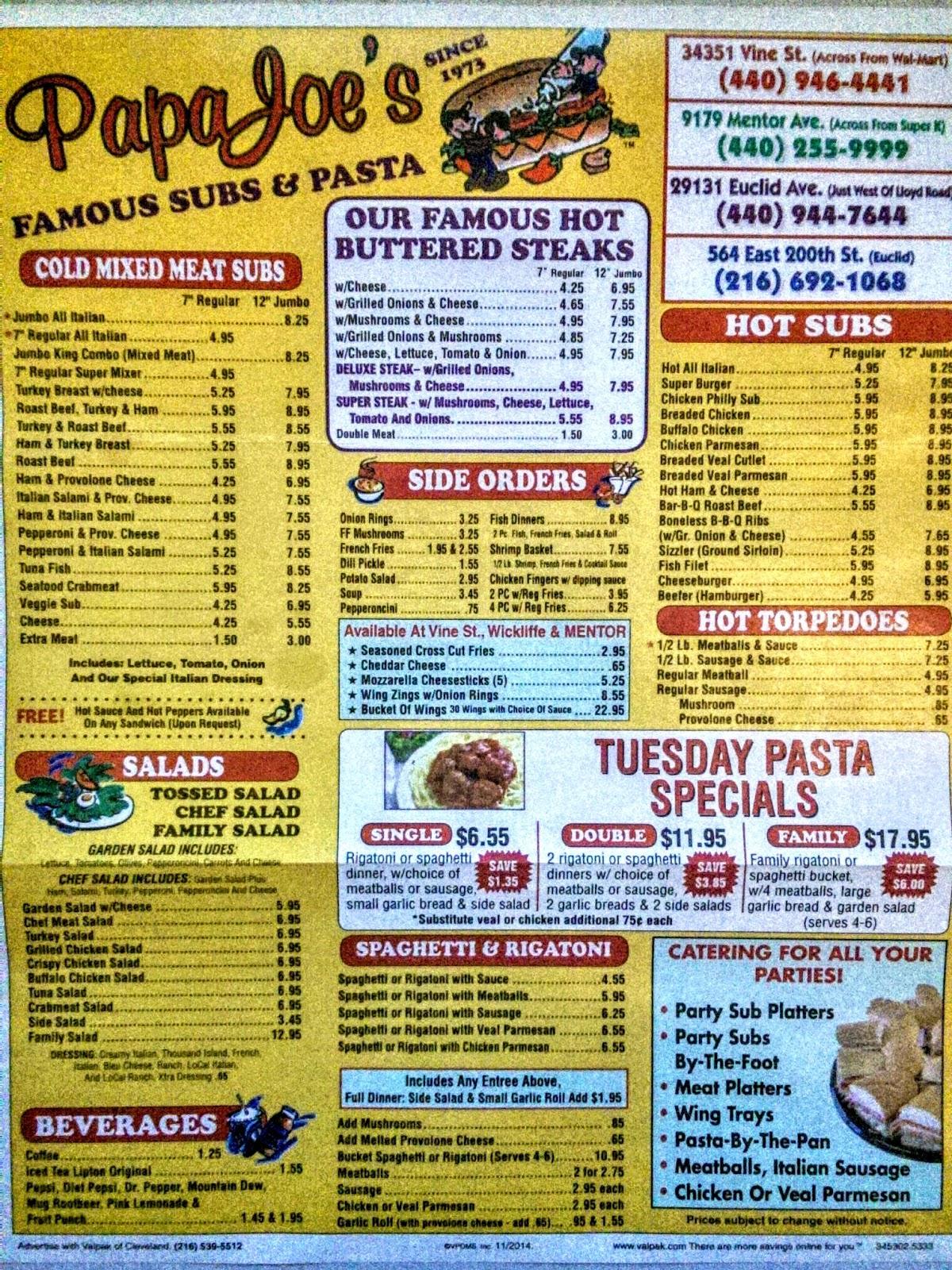 Inspiring Papa Joes Subs Pasta Menu Gallery