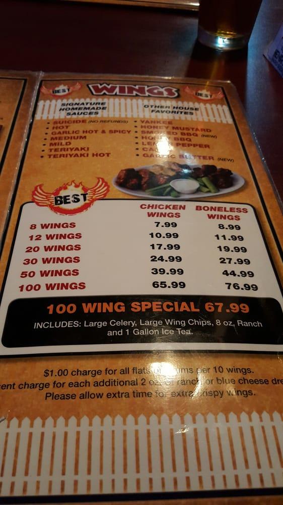 Menu at Wings & Ale of Lexington pub & bar, Lexington