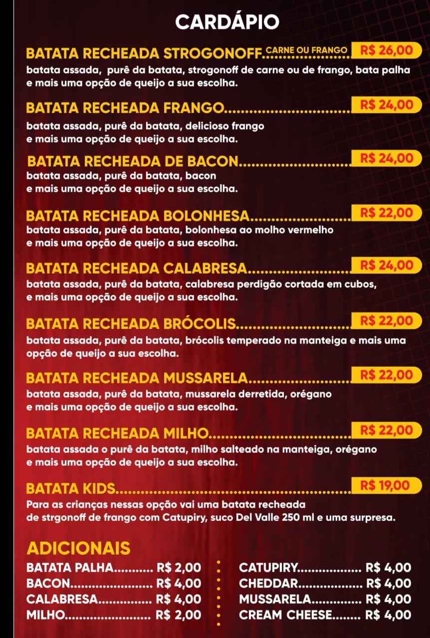 Menu at Batata Recheada Delivery restaurant Hortolândia