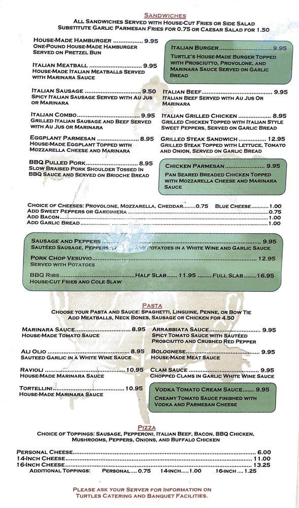 Menu at Turtle's Bar & Grill, Chicago