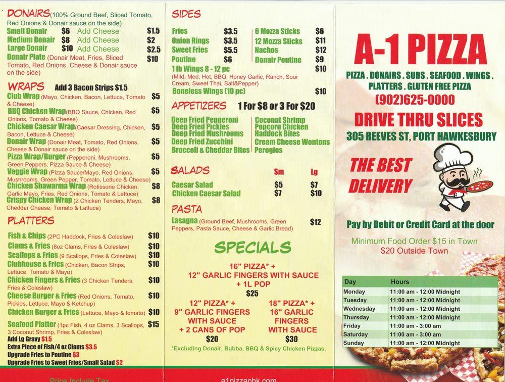 Menu at A1 Pizza Port Hawkesbury pizzeria, Port Hawkesbury
