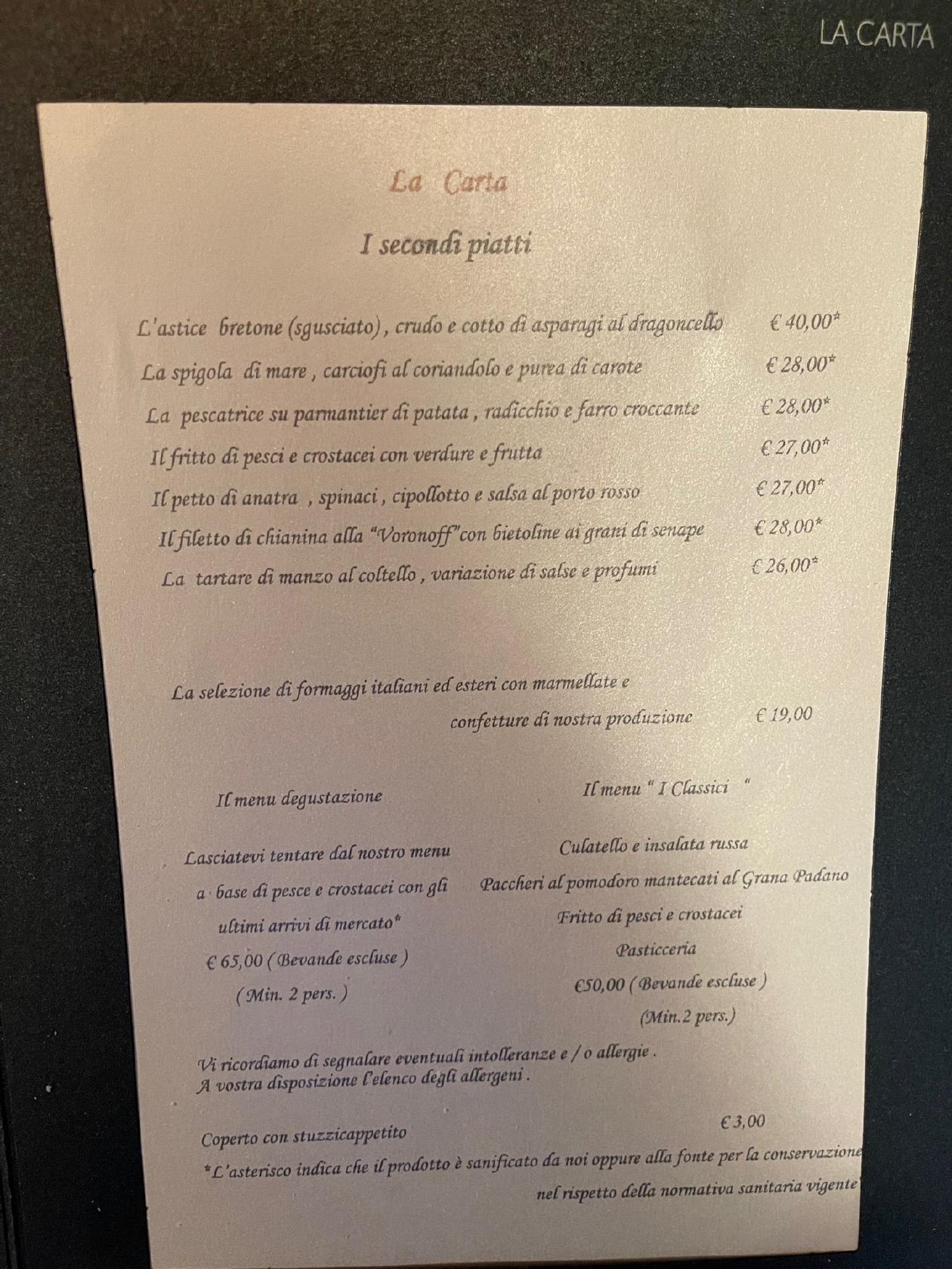Menu at Al restaurant, Grumello del Monte