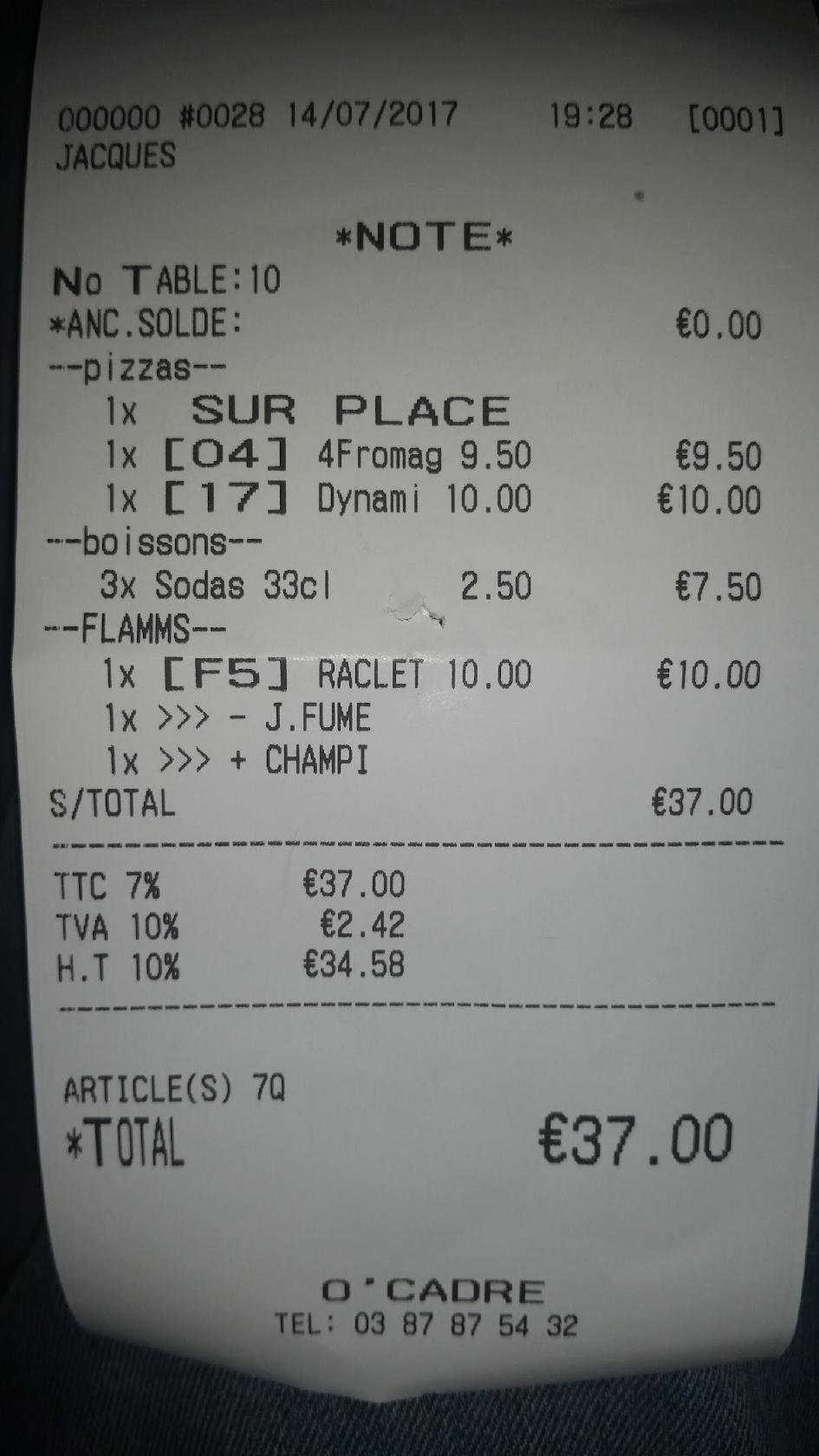 Menu de O’Cadre Forbach