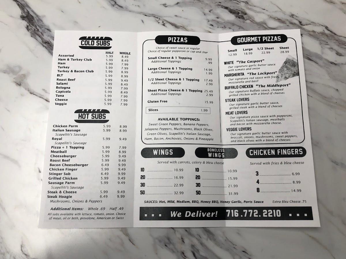 Menu at Ports Pizza & Subs pizzeria, Gasport