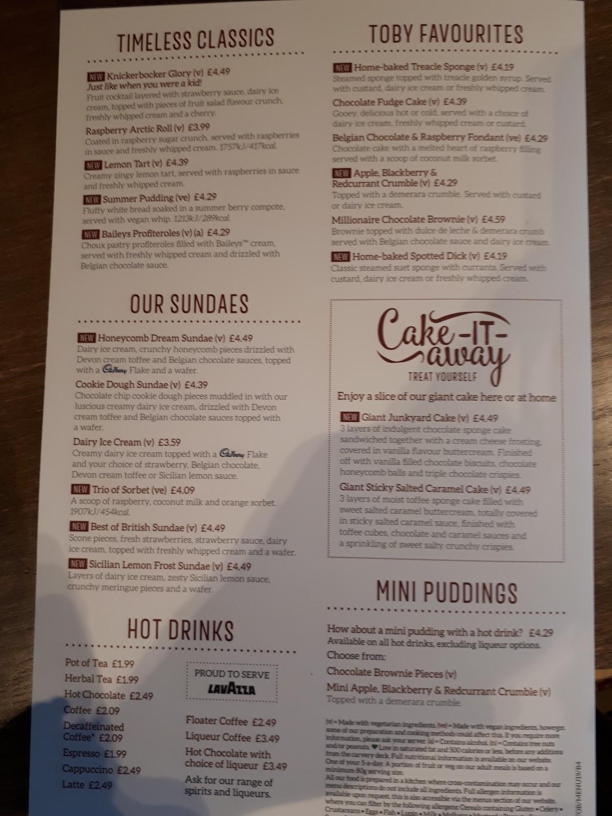 Menu at Toby Carvery Almondsbury pub & bar, Bristol, Woodlands Ln