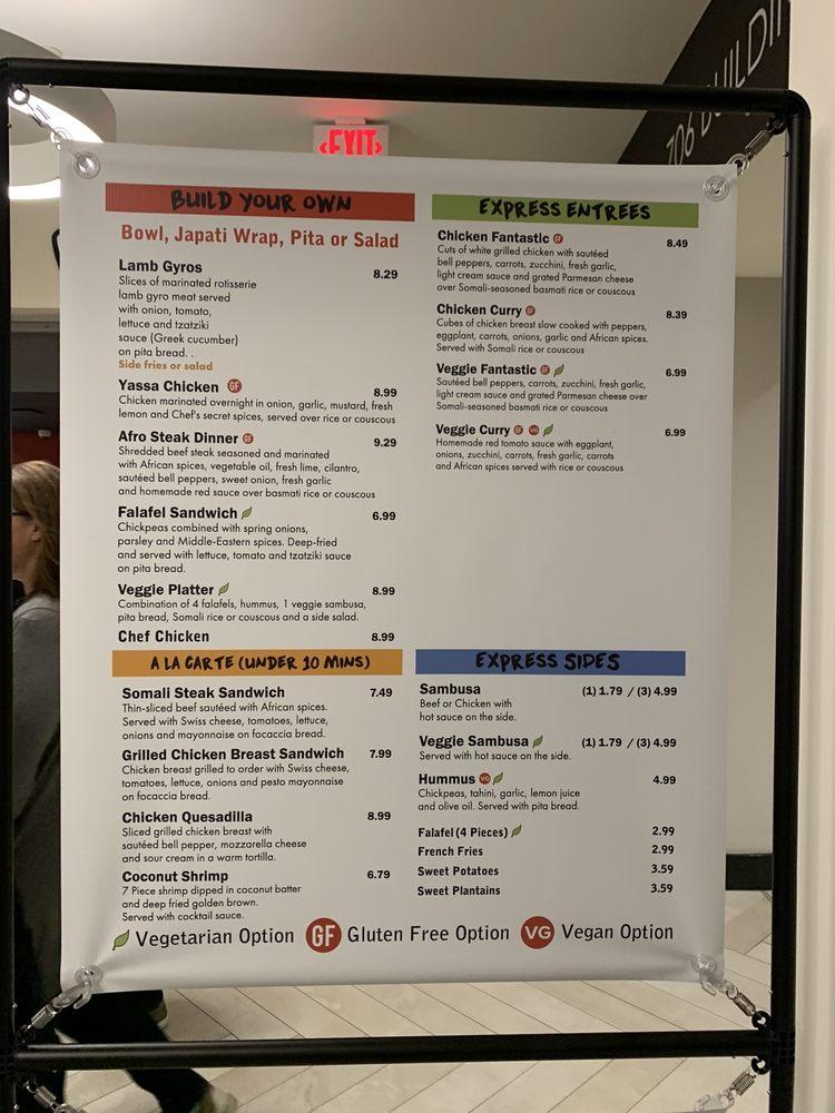 Menu at Afro Deli & Grill Minneapolis Skyway restaurant, Minneapolis, 705 S Marquette Ave