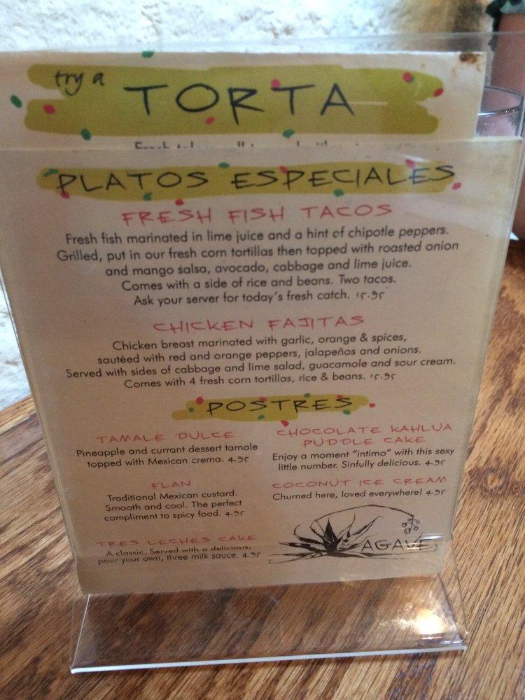 Menu at Agave restaurant, Ashland, 5 Granite St
