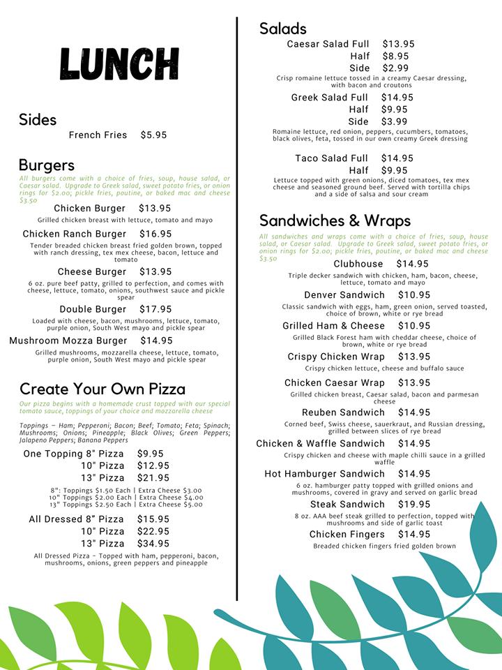 Menu at Regina Beach Golf Clubhouse Restaurant, Regina Beach