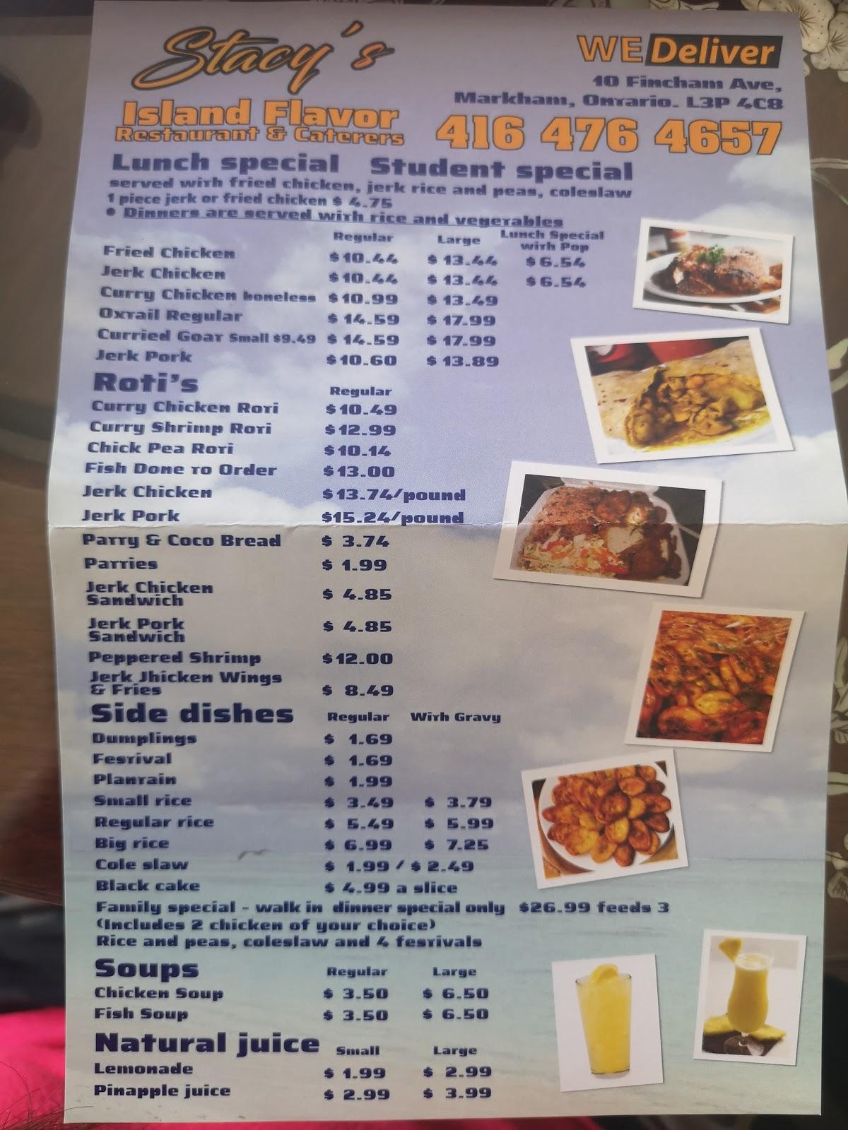 Menu at Stacy’s Island Flavor Restaurant and Caterers, Toronto