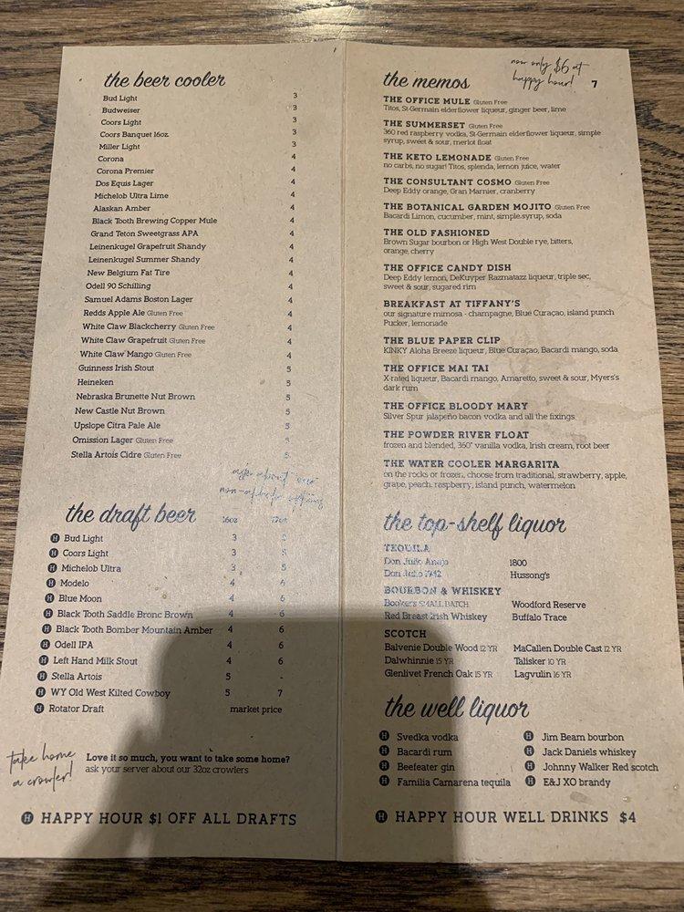 Menu at The Office Bar and Grill, Cheyenne