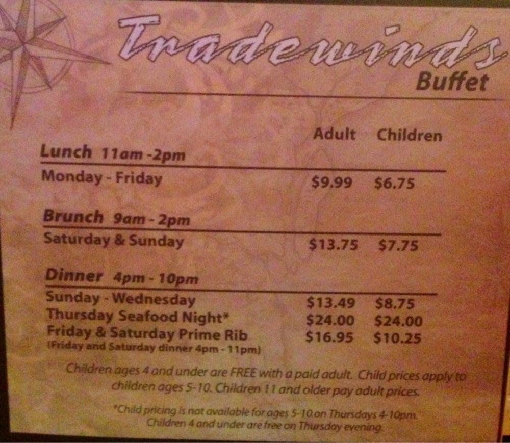 Menu at Treasure Island Resort & Casino restaurant, Red Wing