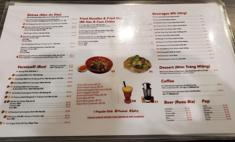 Menu at Anh Dao Restaurant, Toronto