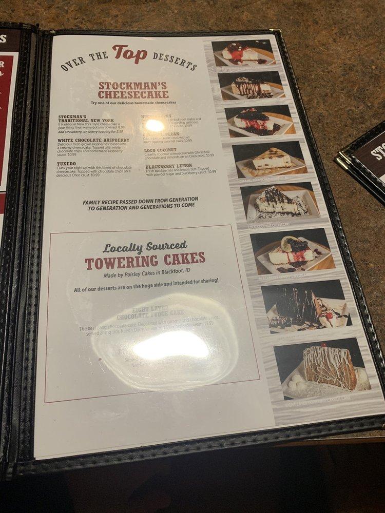 Menu at Stockman's Restaurant, Idaho Falls, Pier View Dr