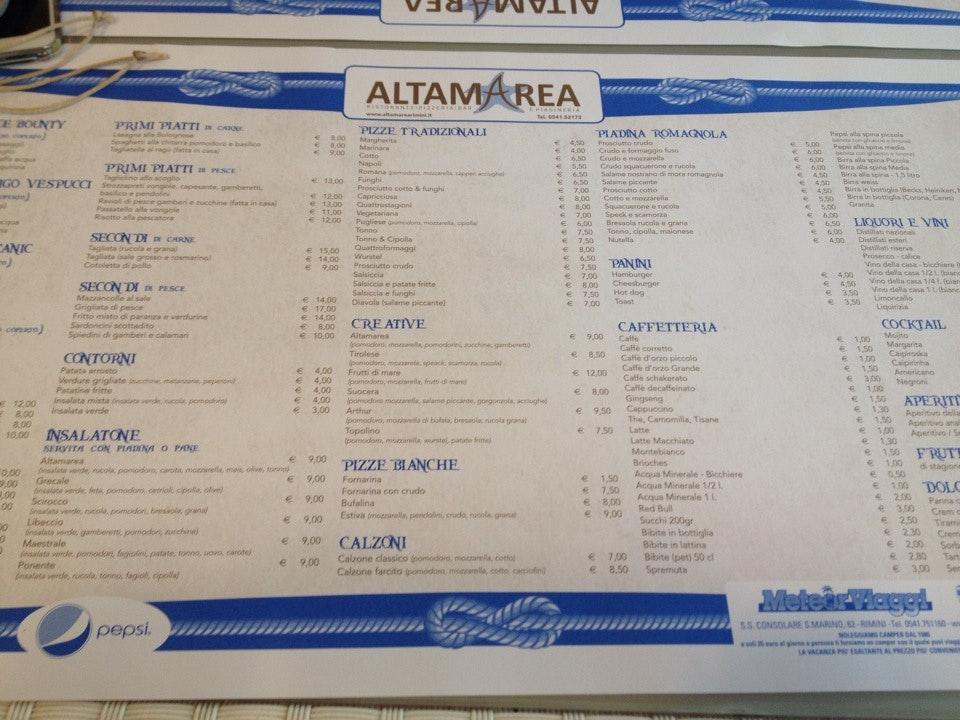 Speisekarte von ristorante altamarea, Rivabella