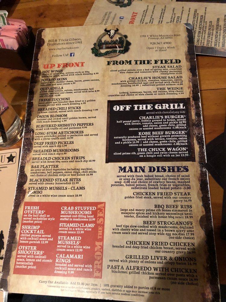 Carta de Charlie Clark's Steakhouse, E White Mountain