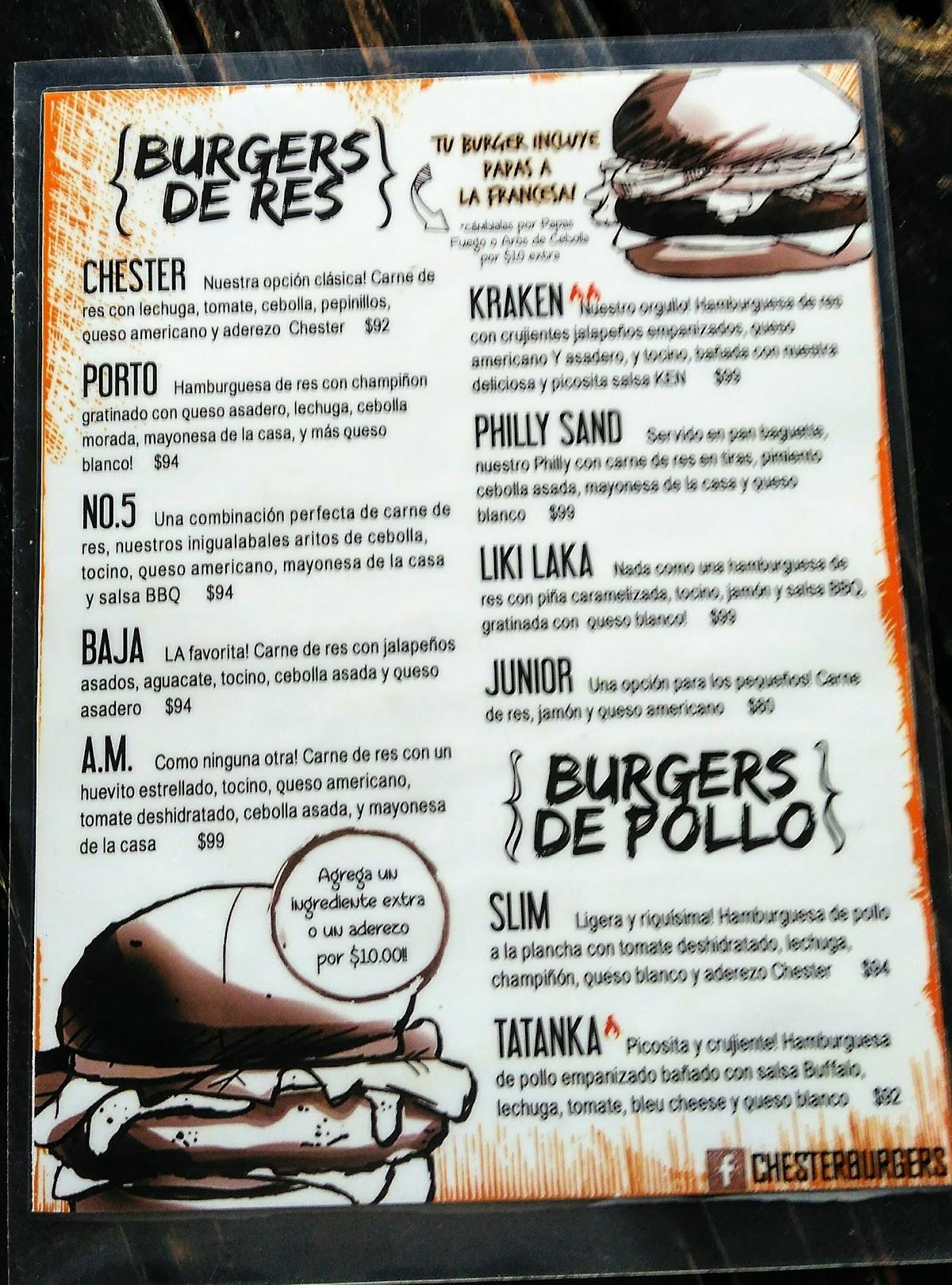 Menu At Chester Burger Restaurant, Saltillo, Blvd. Emilio Arizpe De La Maza