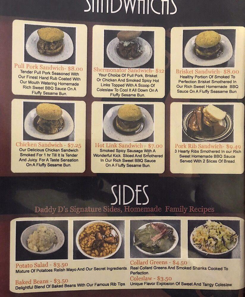 Menu at Daddy D's Southern Style BBQ, Woodland