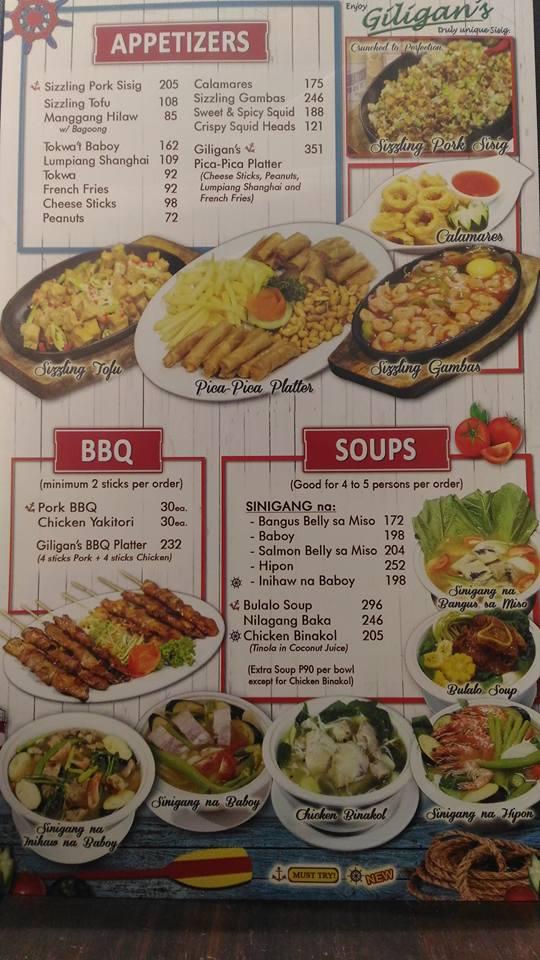 Menu at Giligan's Restaurant, Zamboanga