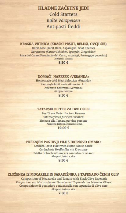 Menu At Gostilna Veranda Restaurant Mojstrana