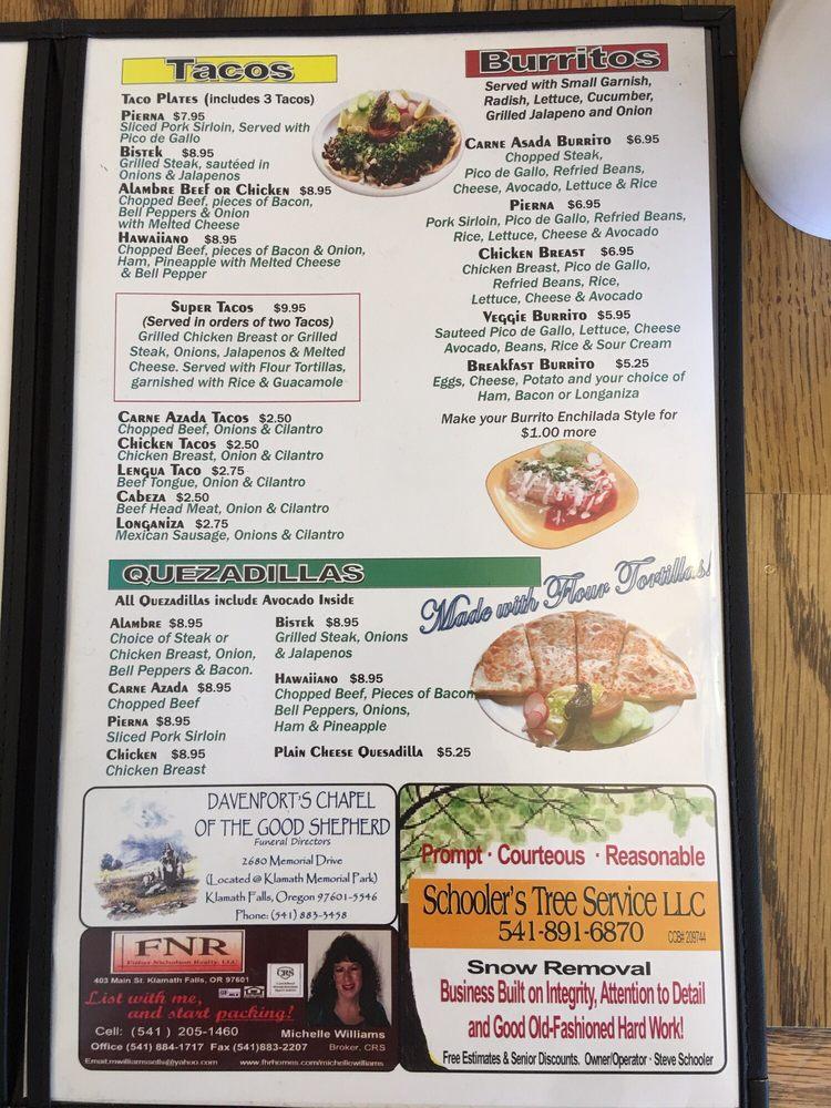 Menu at La Super Torta fast food, Klamath Falls