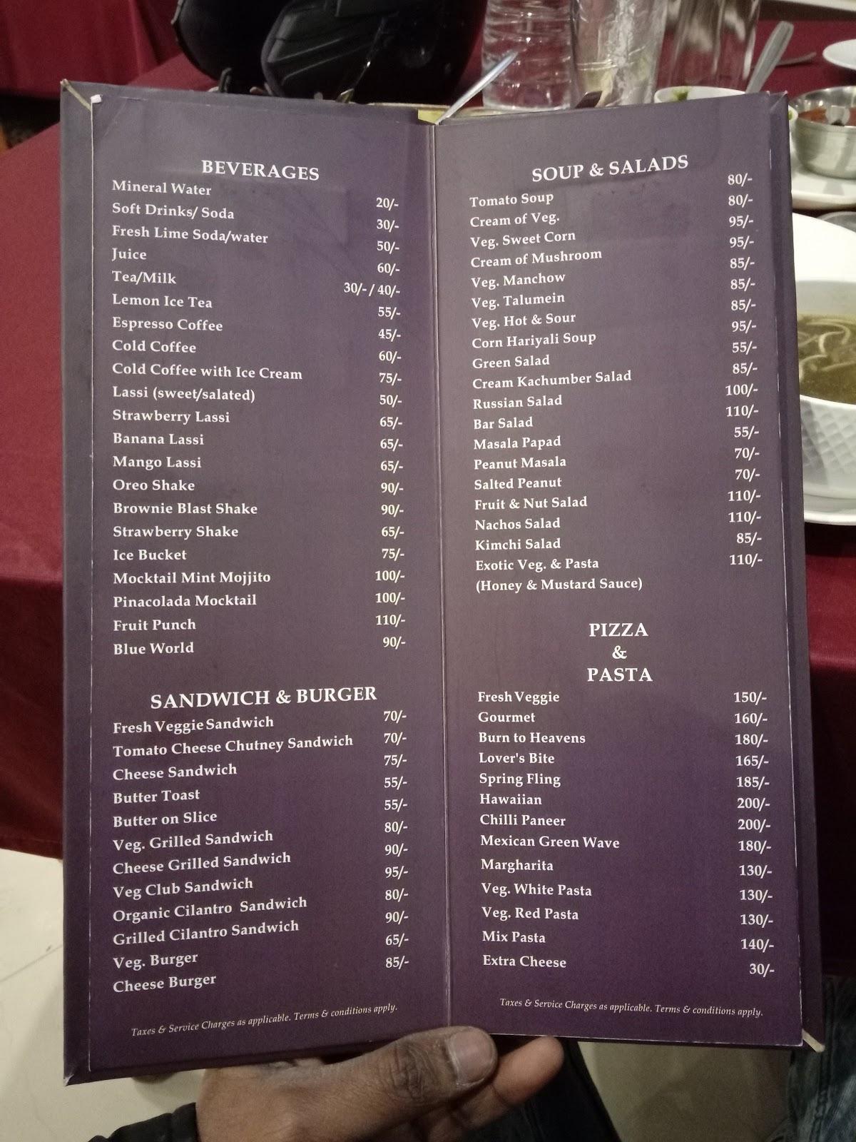 Sarvpriya Hotel, Banquets and Restaurant menu