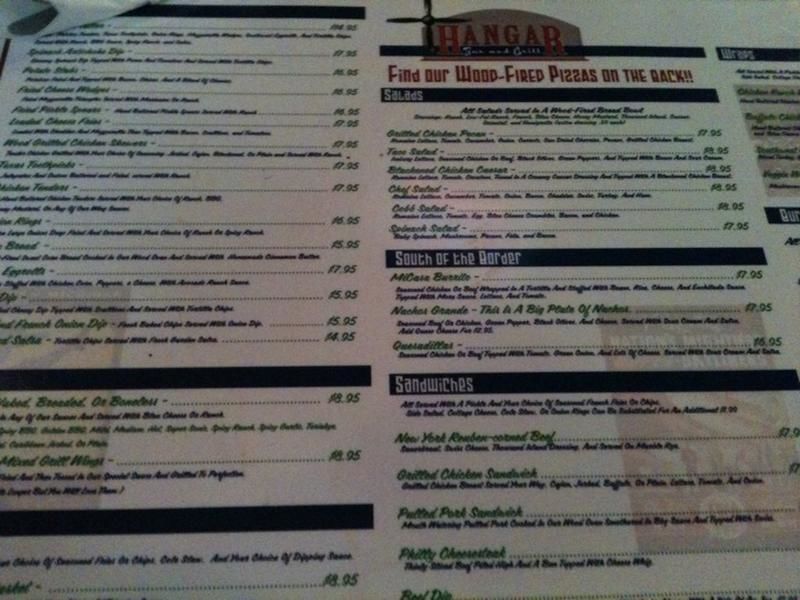 Menu at The Hangar pub & bar, Kalamazoo, W Main St