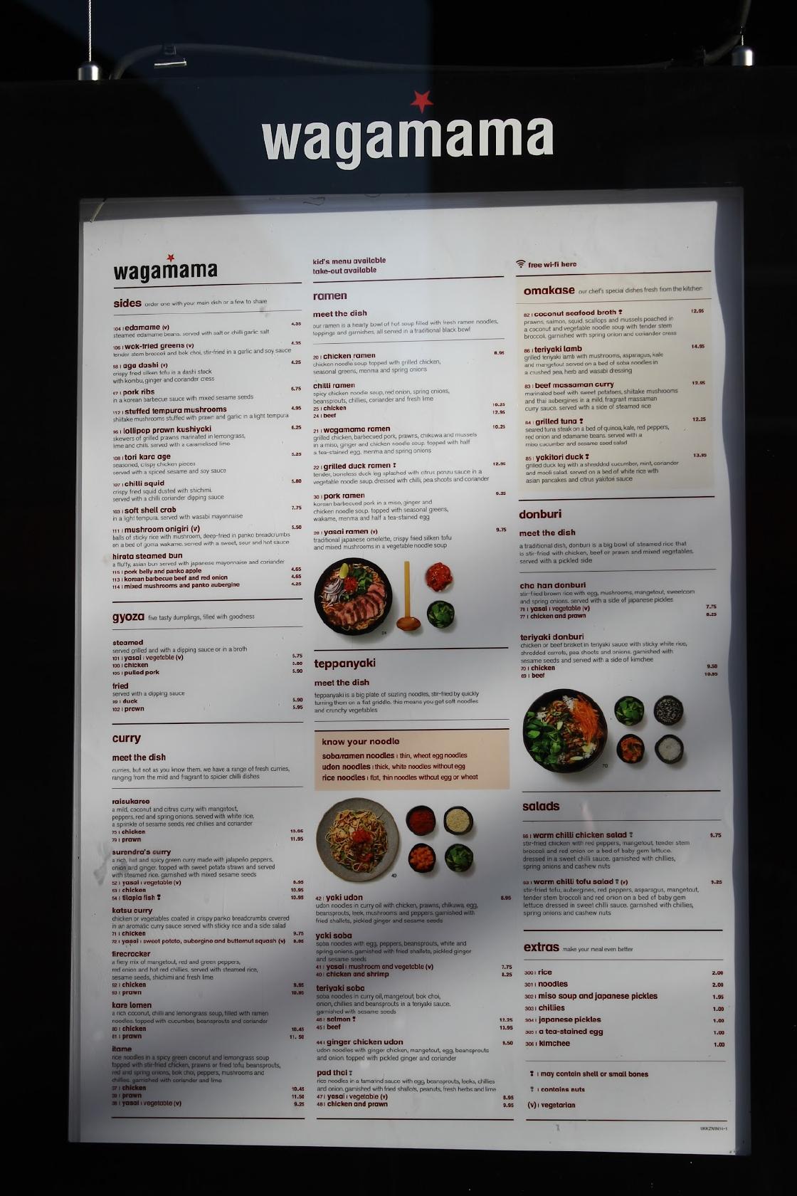 Menu at wagamama uxbridge restaurant, Uxbridge, the chimes