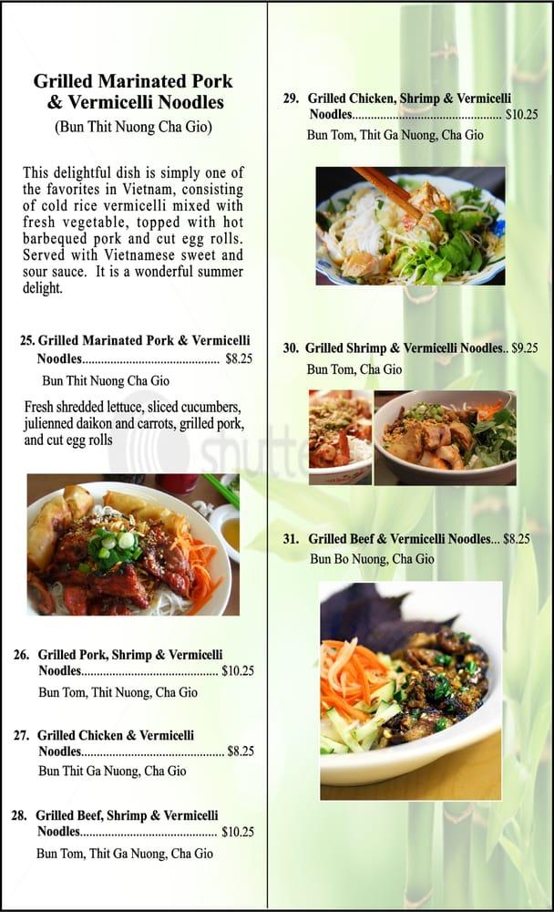 Menu at Saigon Noodles restaurant, Lafayette