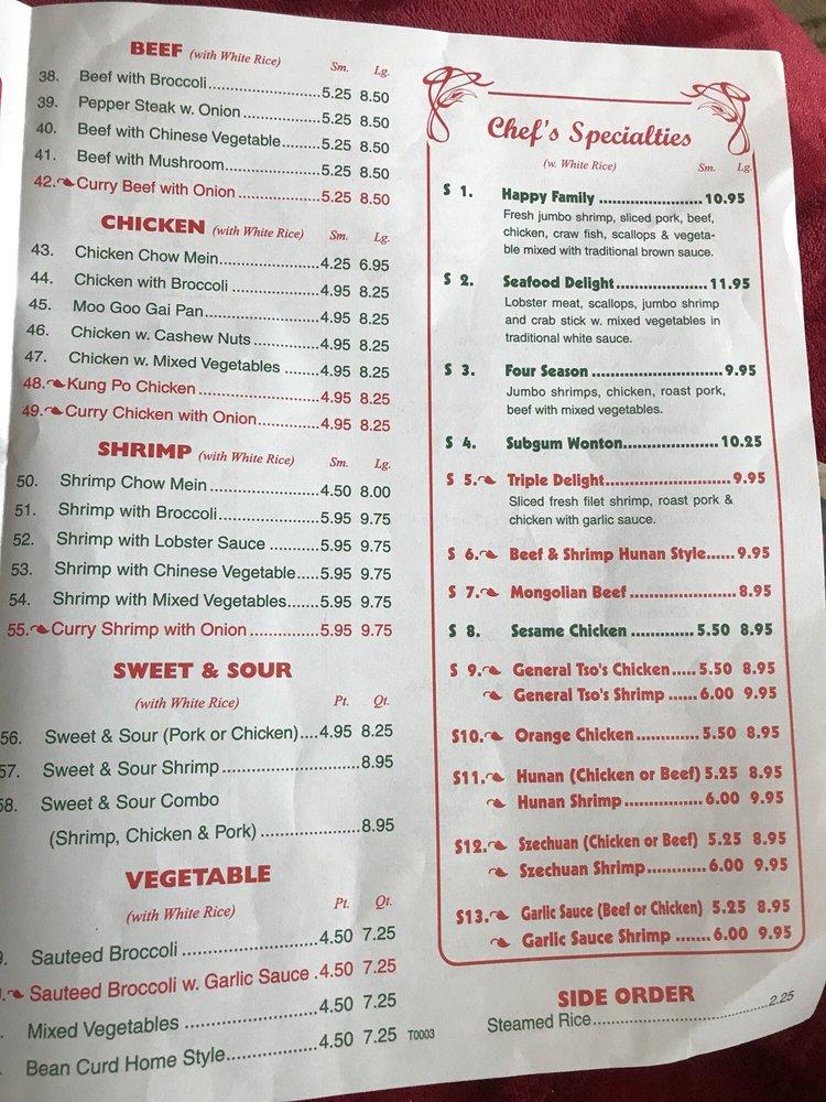 Menu at Tops China restaurant, Hinesville