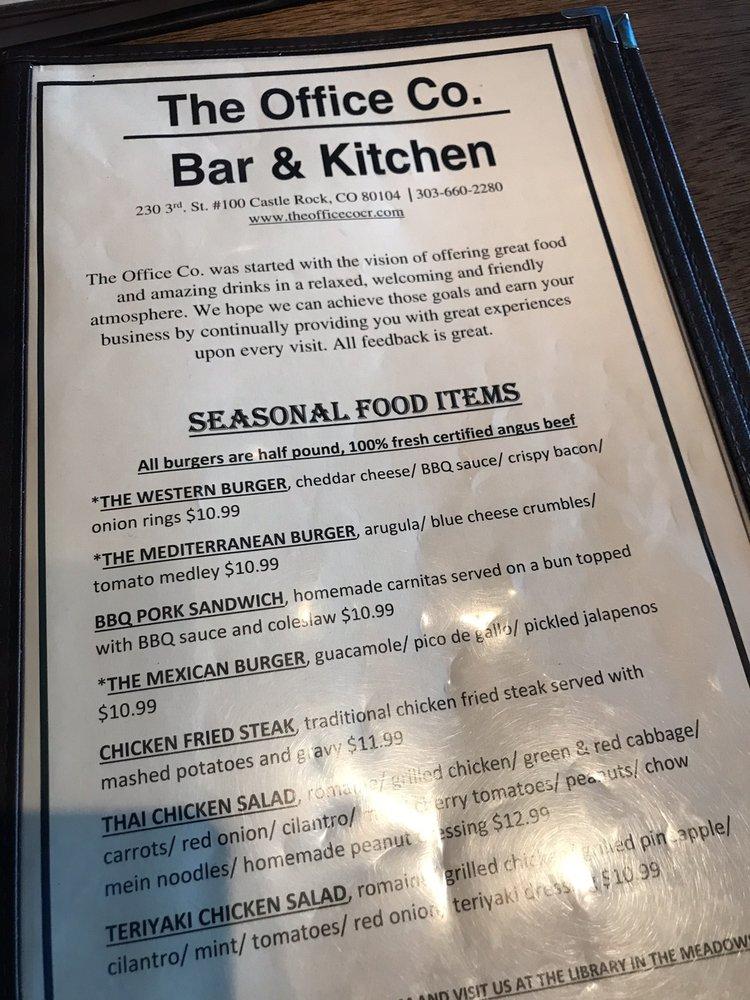 Menu at The Office Bar & Kitchen, Castle Rock