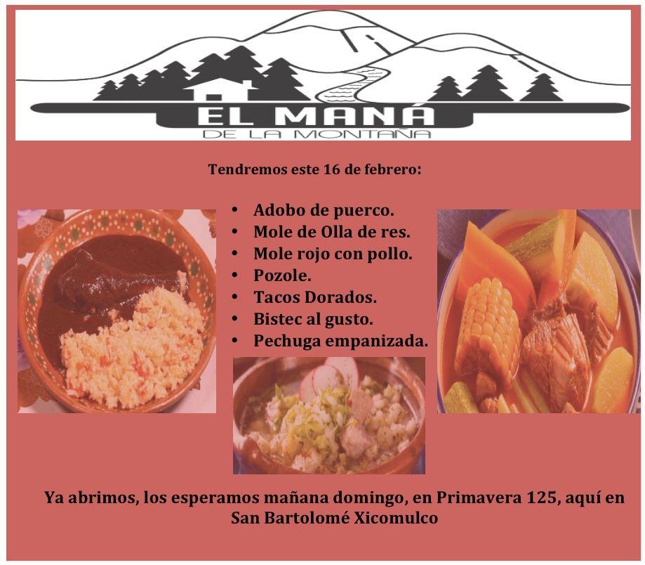 Menu at El Maná de la Montaña restaurant, Mexico City