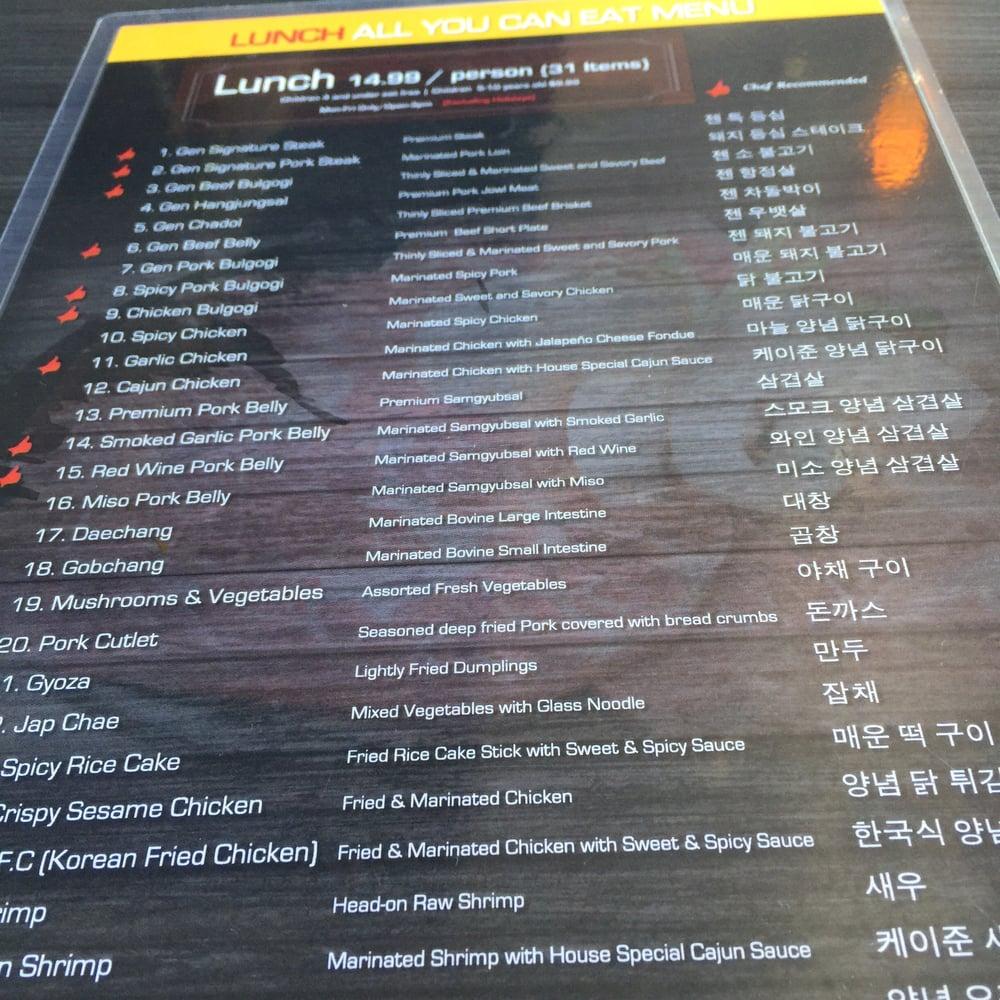 Menu at Gen Korean BBQ House, West Covina