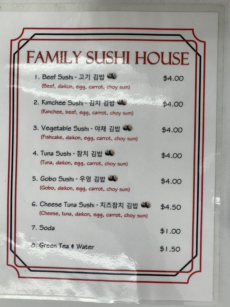 Menu at Family Sushi House restaurant, Honolulu