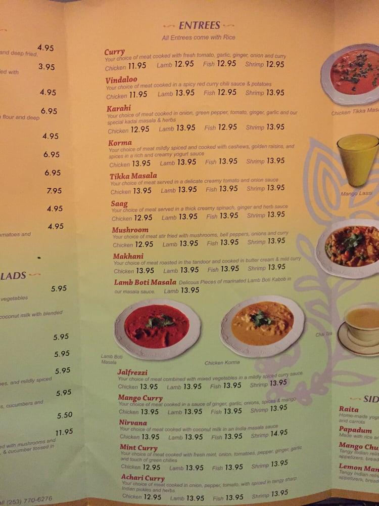 Menu at Karma Indian Cuisine and Lounge restaurant, Puyallup