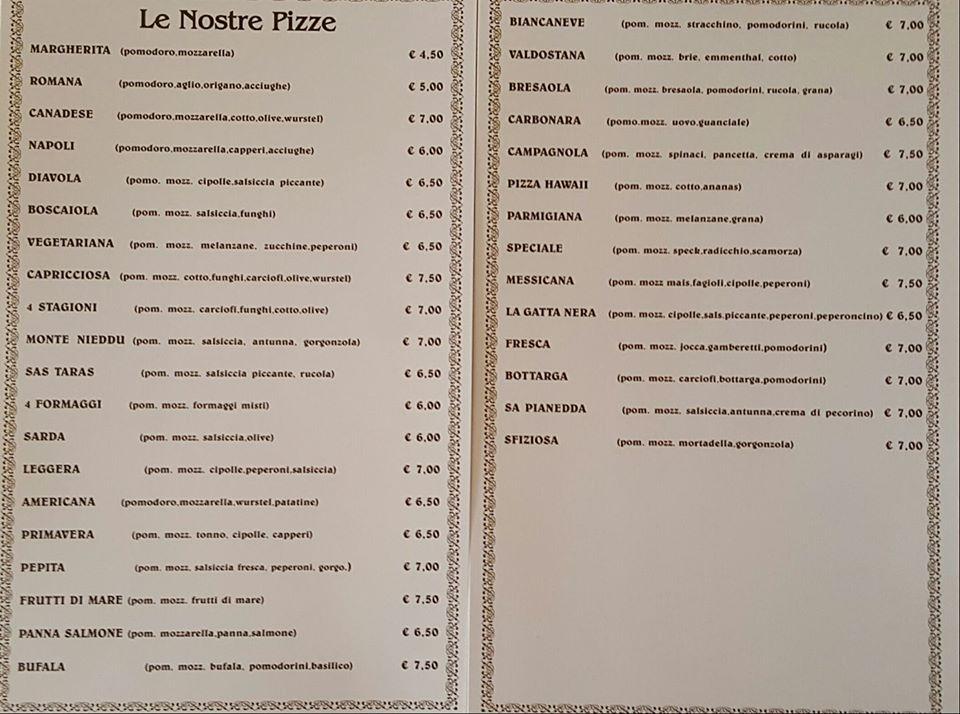 Menu at Pizzeria Crazy Horse, Padru