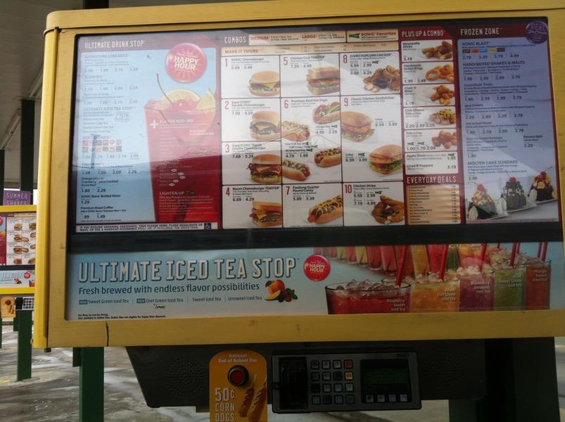 Menu at Sonic Drive-In fast food, Waco, N Valley Mills Dr