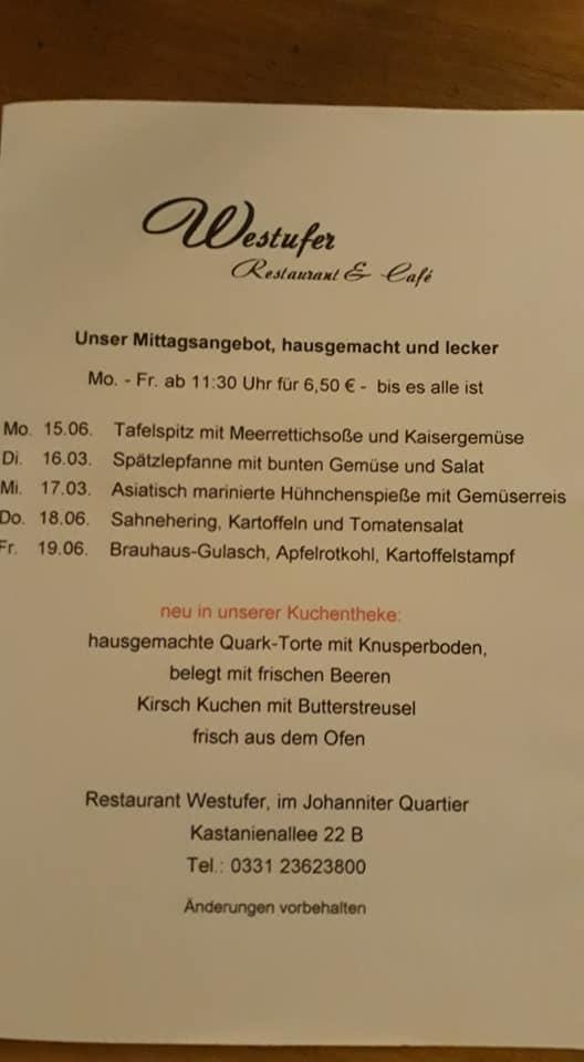 Speisekarte von Westufer Restaurant und Cafe, Potsdam