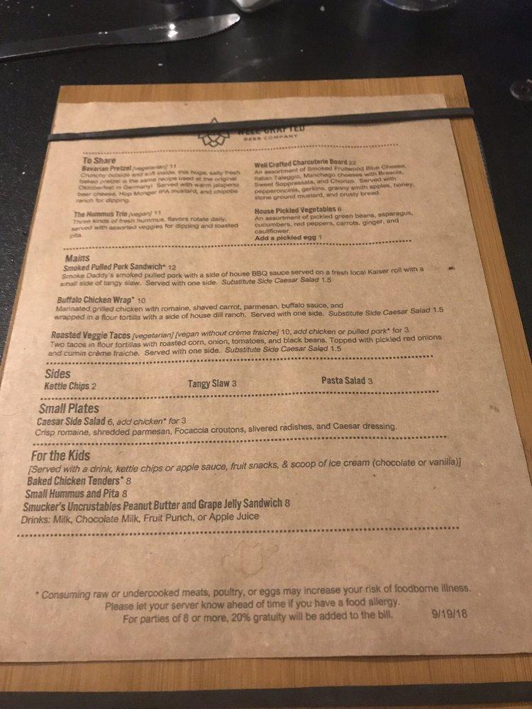 Menu at Well Crafted Beer Co. Lansdale Brewpub, Lansdale