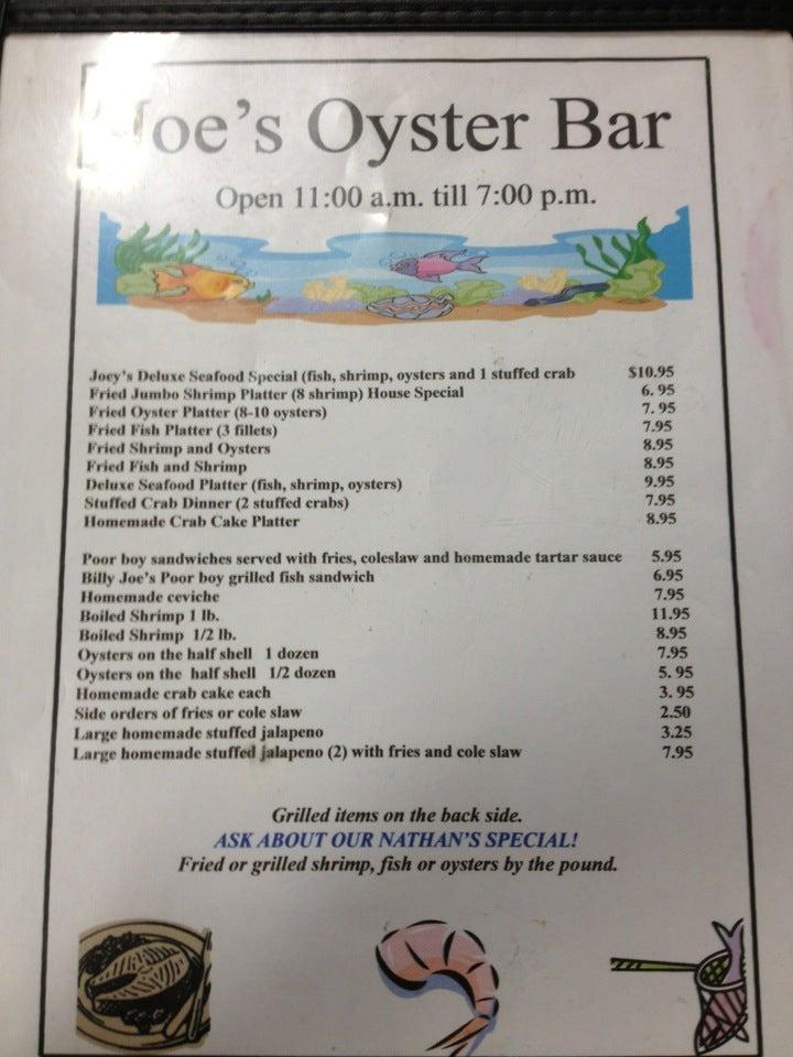 Menu at Joe's Oyster Bar, Port Isabel
