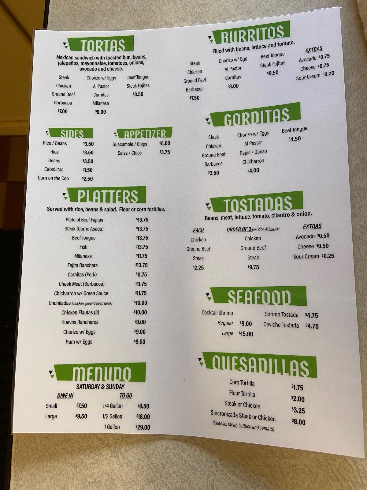 Menu at El Olmito Mexican Grocery restaurant, Muscatine