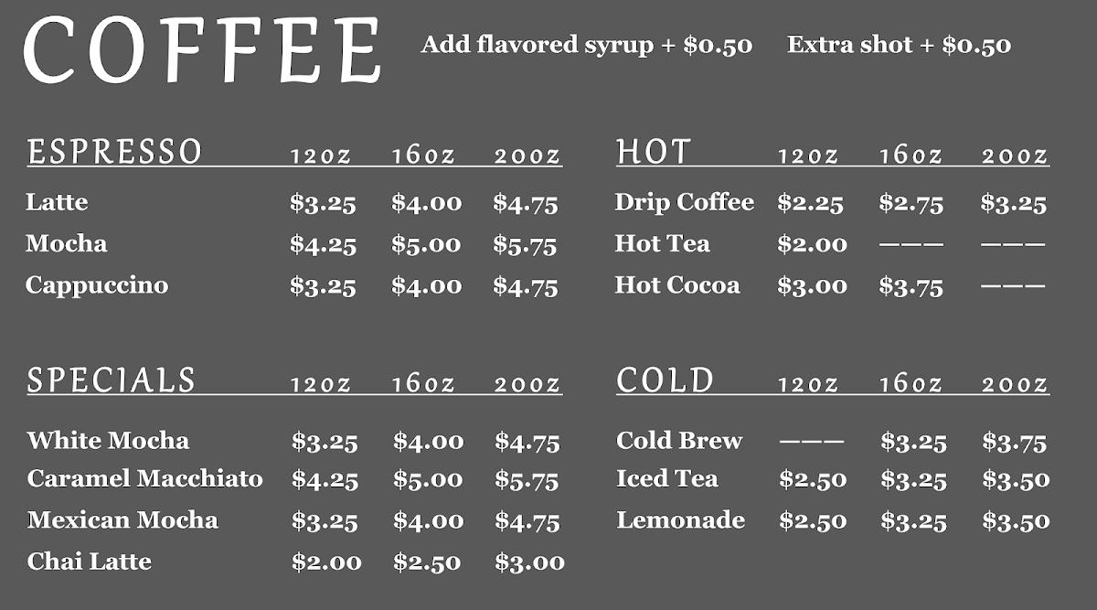 Menu at Homestead Bakery and Coffee, Macon