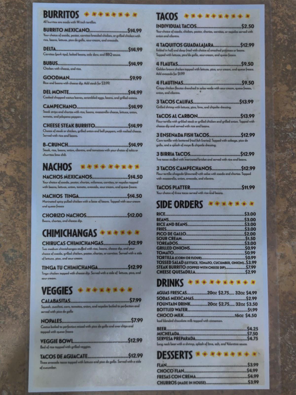 Menu at Chukis Deli Mexicano restaurant, Olive Branch