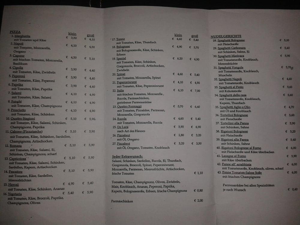Menu at Pizzeria & Eiscafé De Luca, Frankfurt