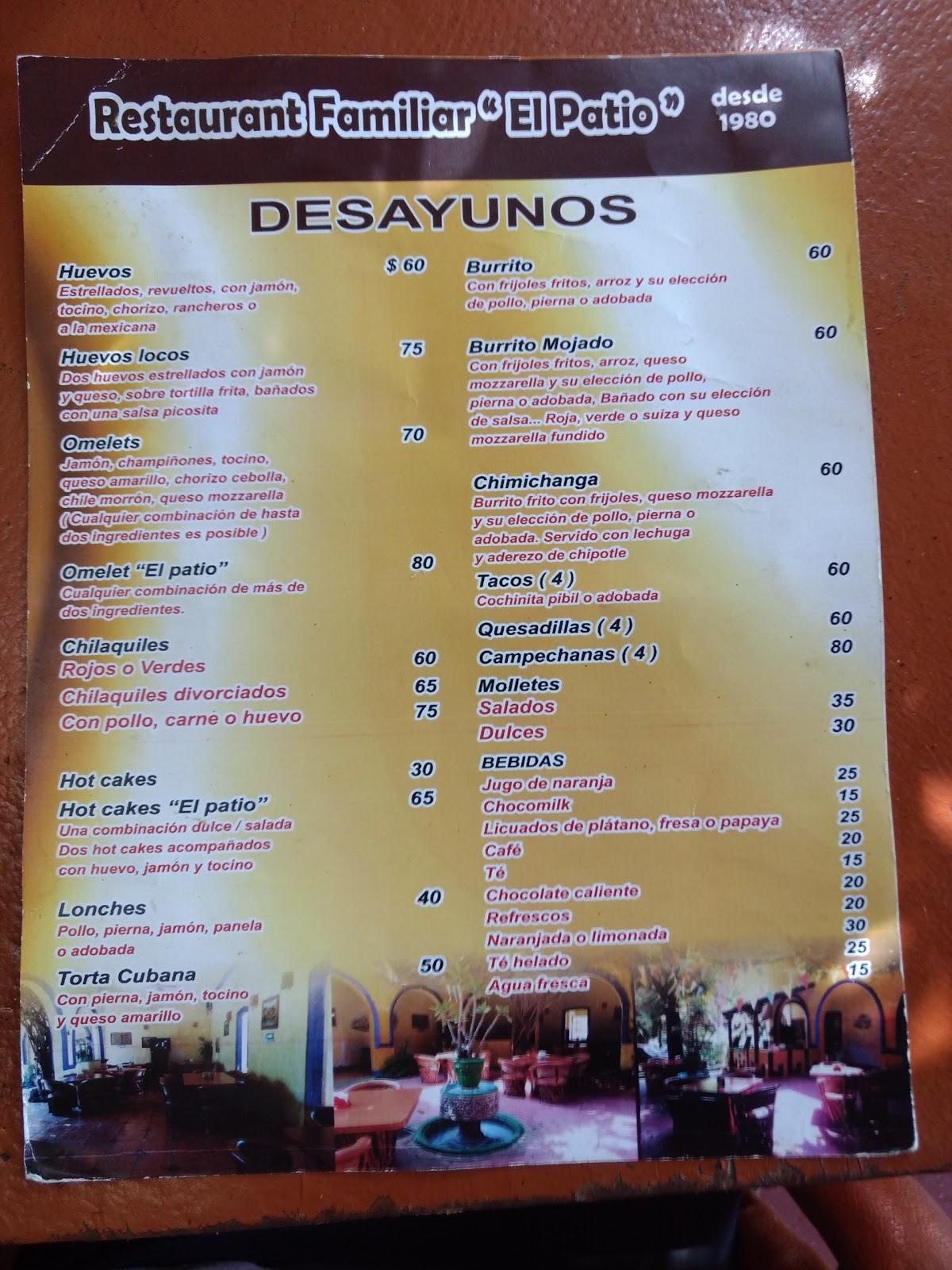 Menu at El Patio pub & bar, Chapala