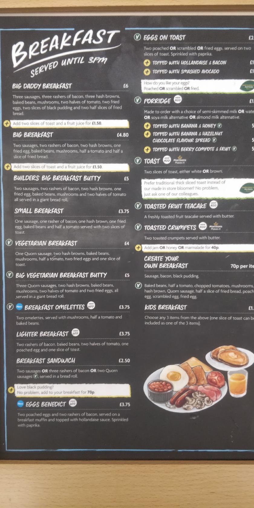 Menu at Morrisons Cafe, Evesham