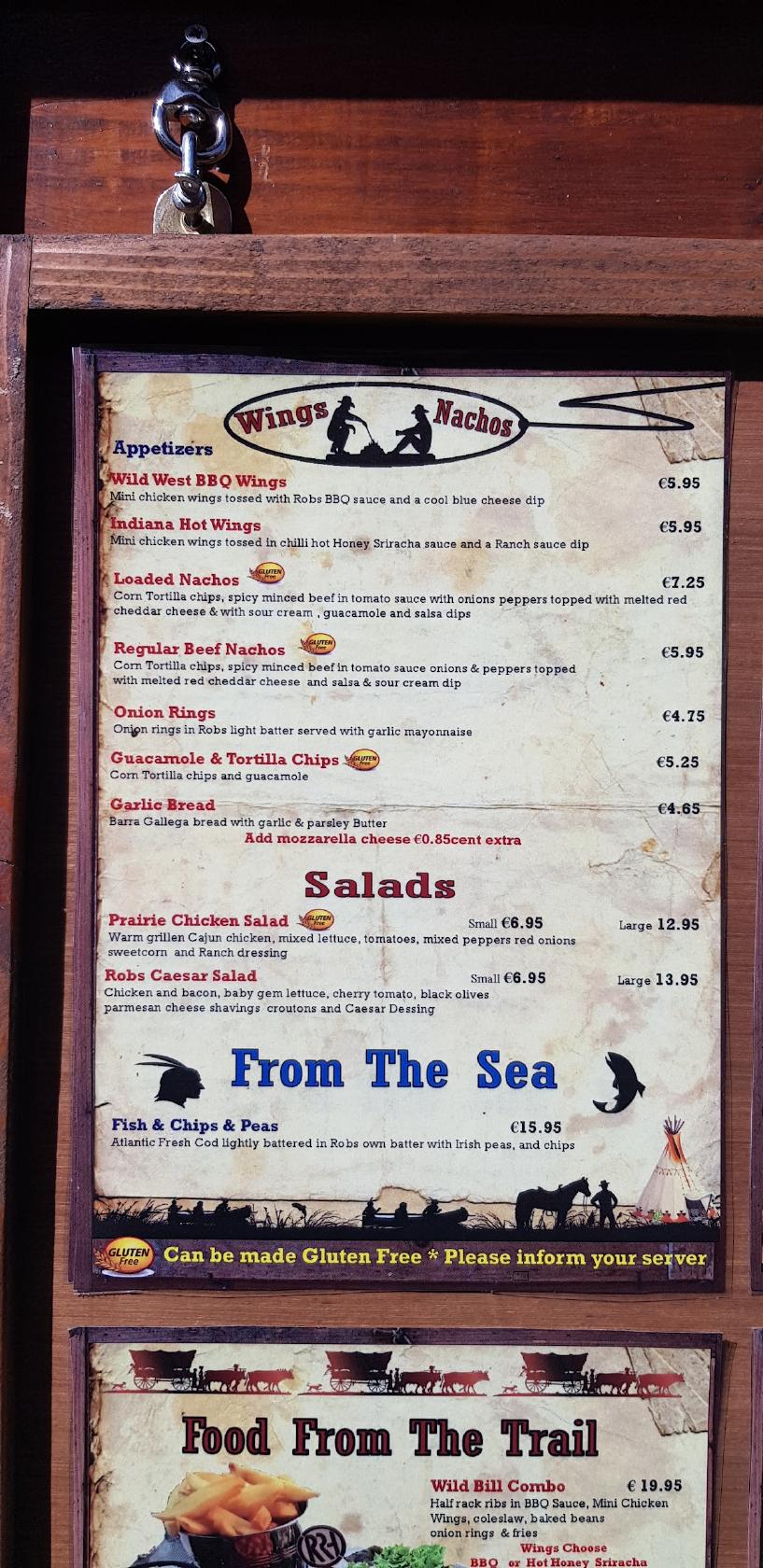 Menu at Rob's Ranch House Killarney pizzeria, Killarney
