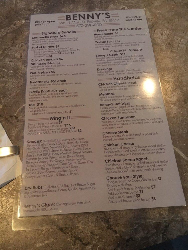 Carta de Benny’s Sports Bar and Restaurant, Blakely