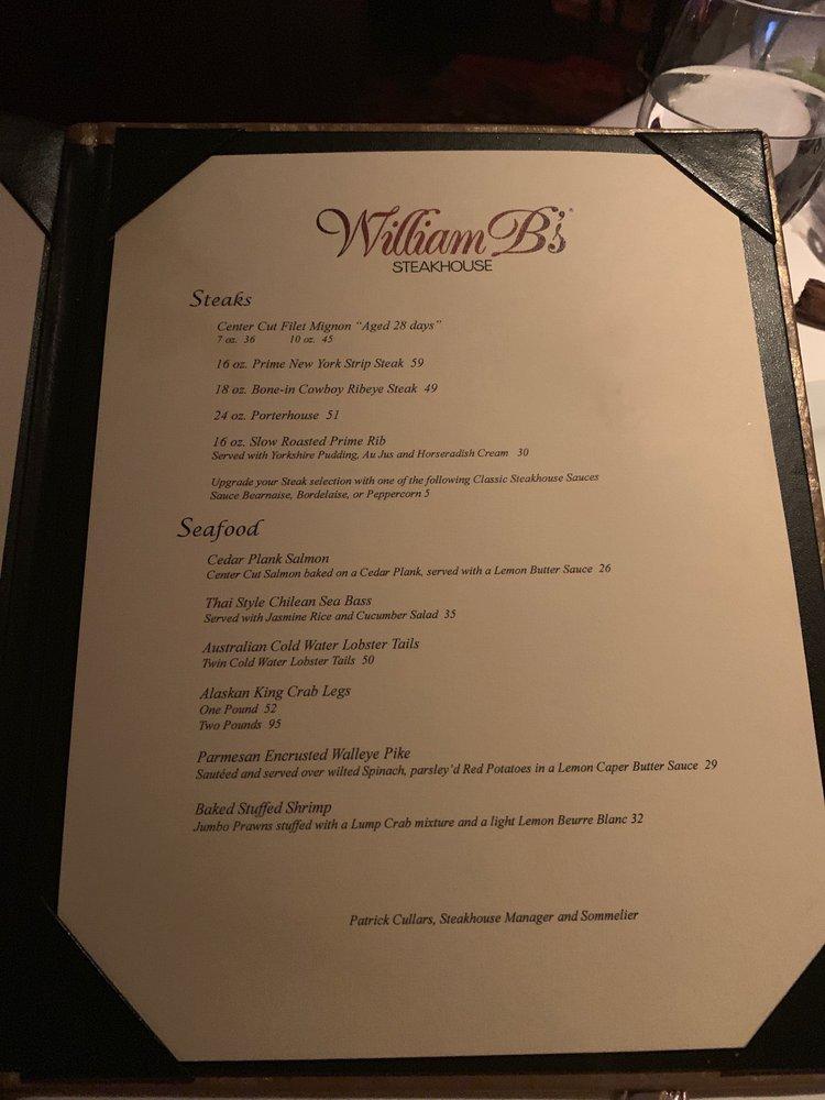 Menu At William B's Steakhouse, Michigan City