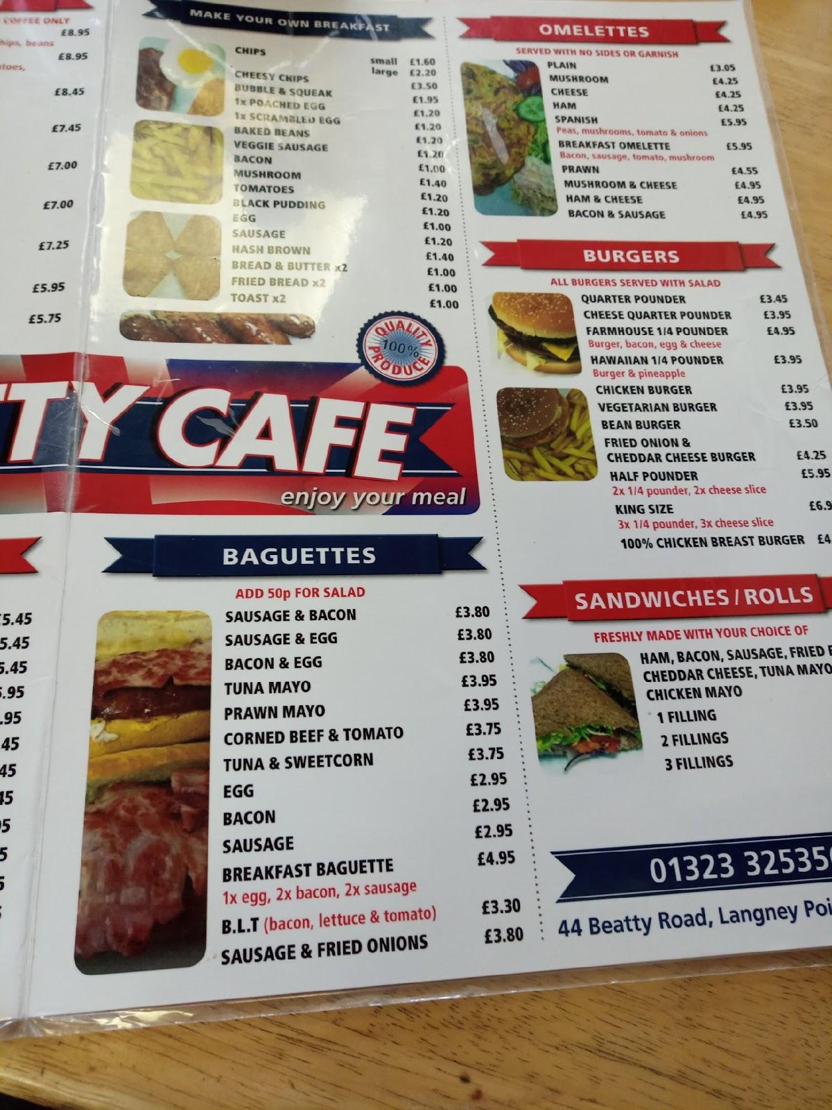 Menu at Beatty Cafe, Eastbourne