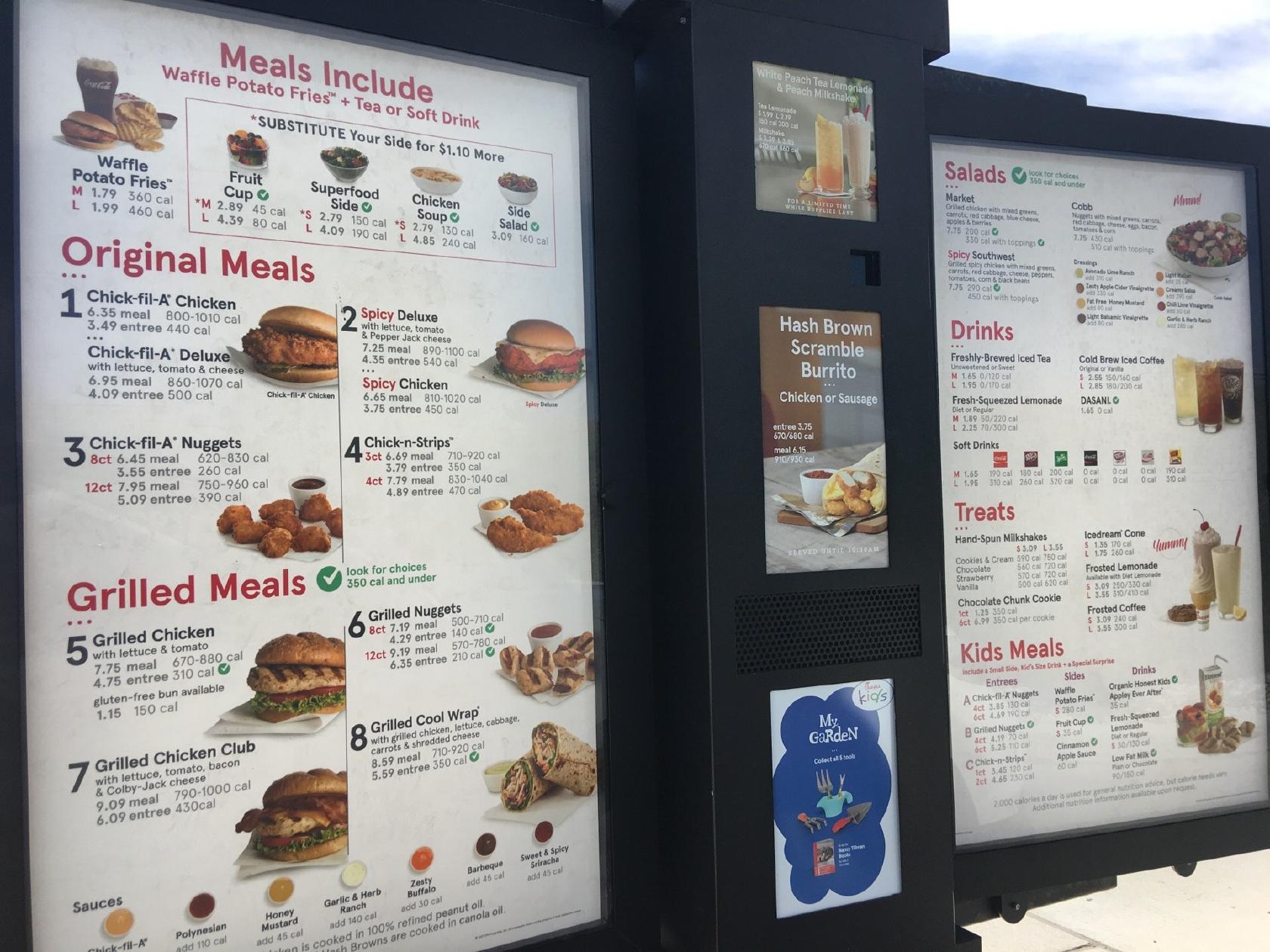 Menu at Chick-fil-A fast food, Wyoming